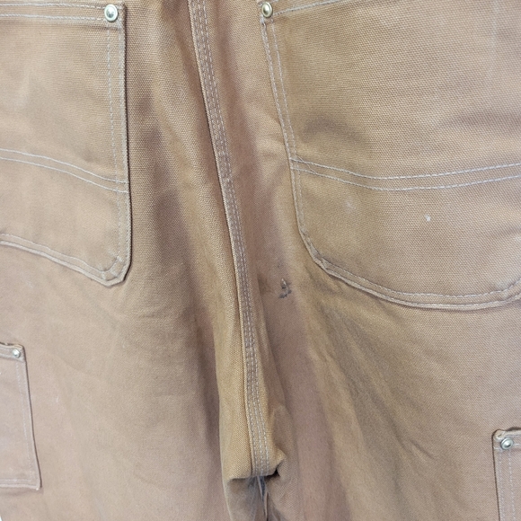 Carhartt Bib Overalls Mens 34x34 Tan Double Knee Canvas Duck Zip To Thigh - Picture 11 of 14